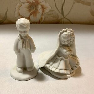 Vintage Unpainted White Bisque Bride and Groom Cake Topper Figurines